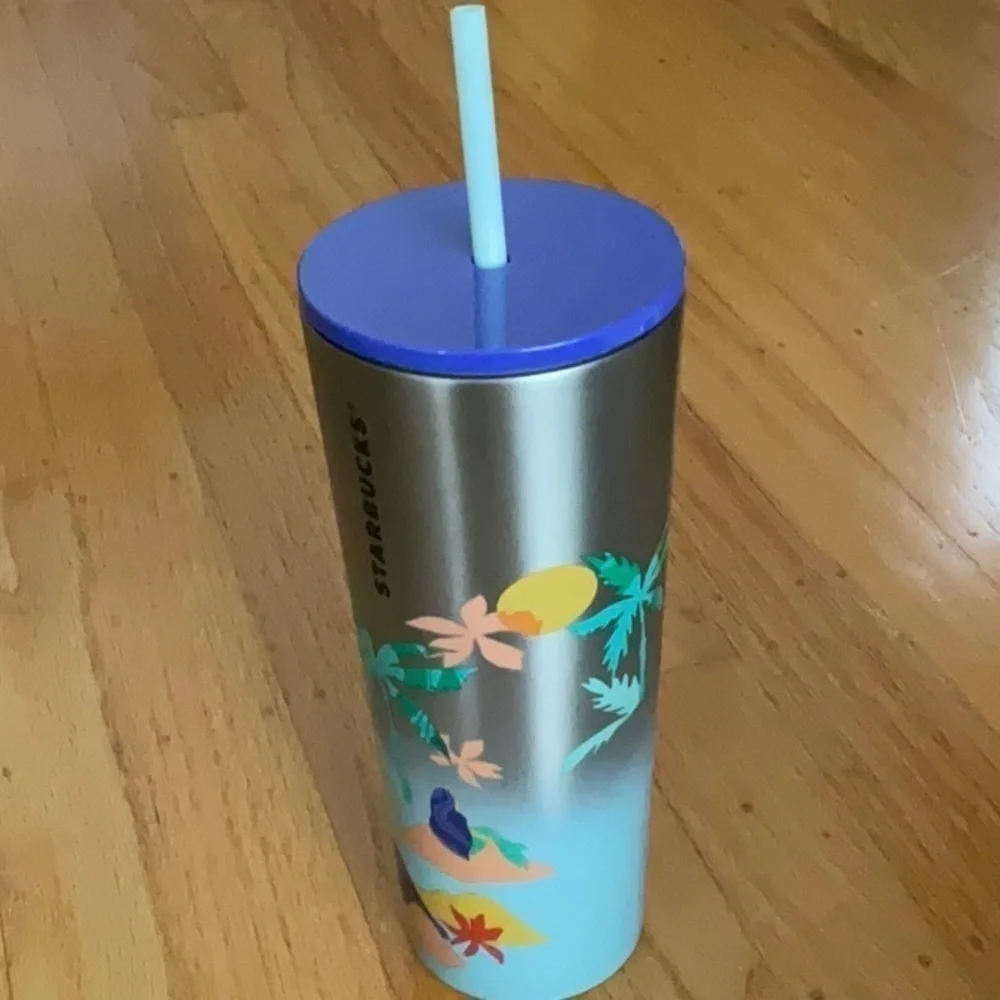 New! Starbucks Summer Beach Mermaid Palm Tree 24 oz Stainless Steel
